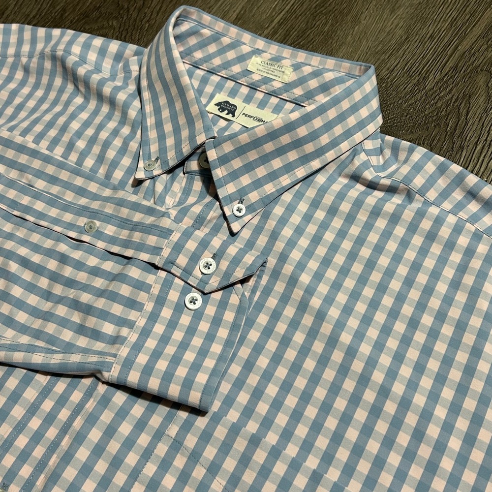 Onward Reserve Button Down XL Blue Pink Gingham Performance Classic Fit Shirt